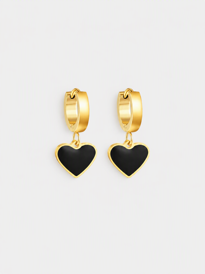 Enamel Heart Charm Hoops
