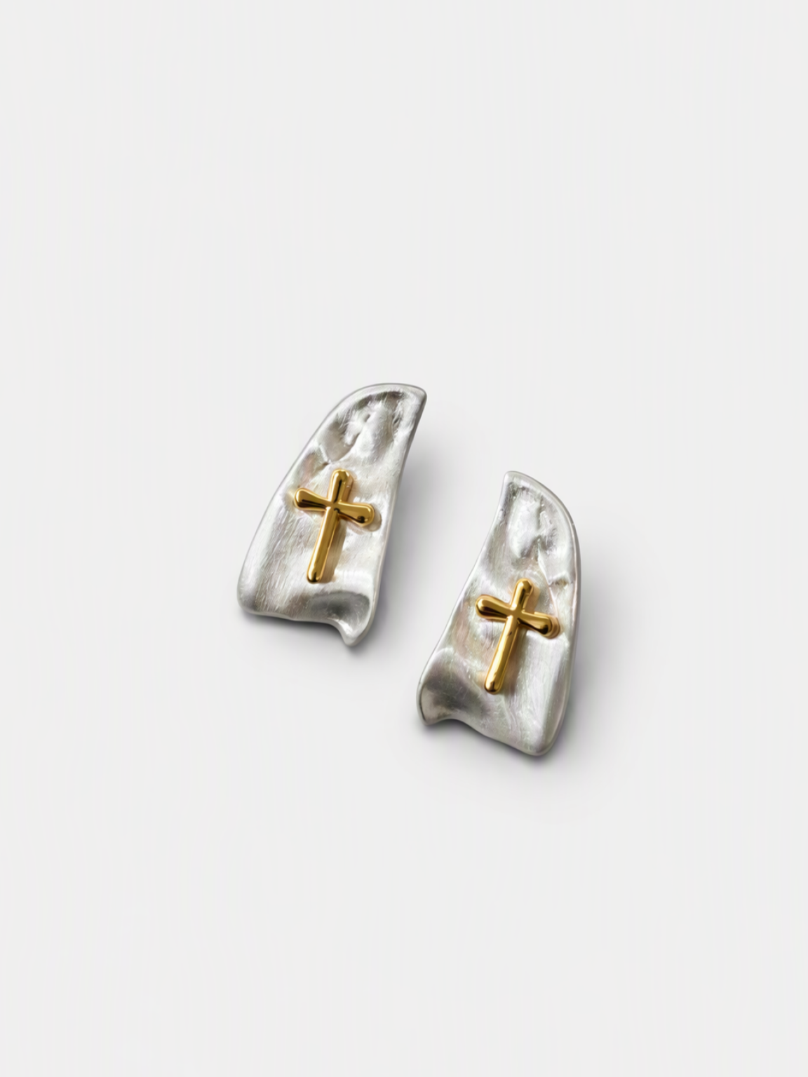 Two-Tone Sculptural Cross Studs