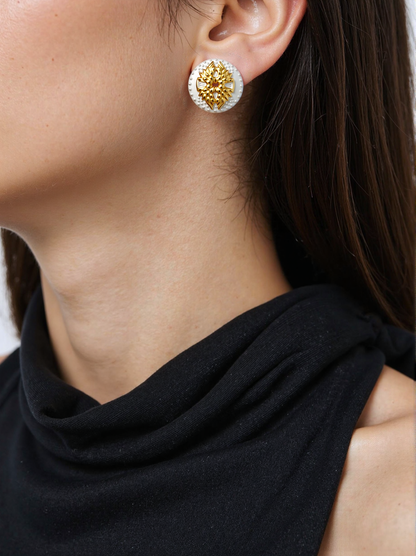 French Vintage Embossed Hollow Gold Stud Earrings