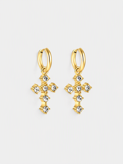 Crystal Cross Charm Hoops