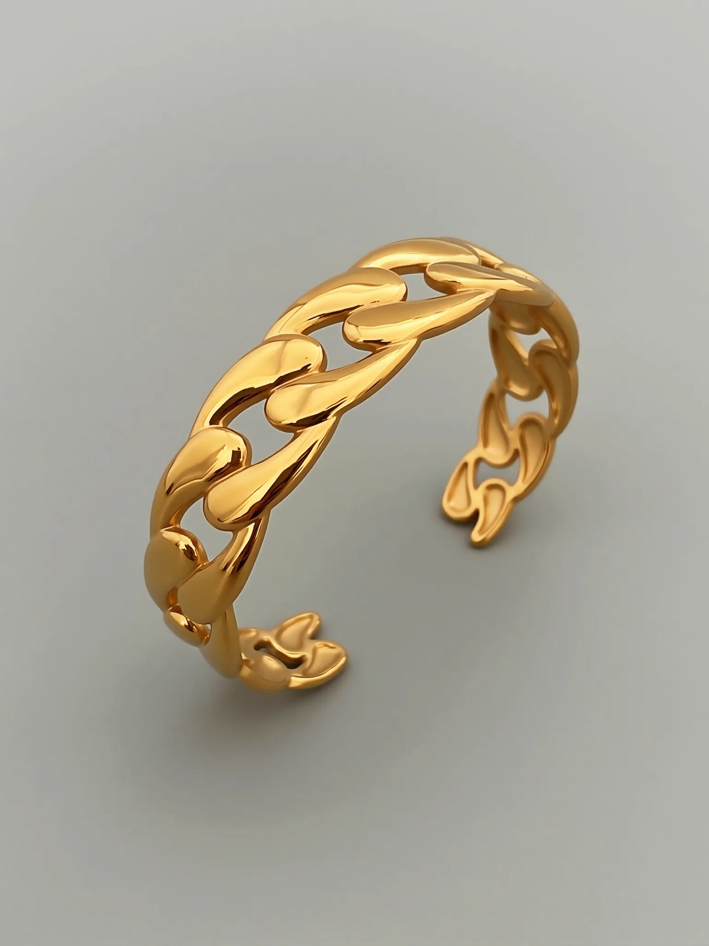 18K Gold Textured Cuban Link Open Cuff Bracelet