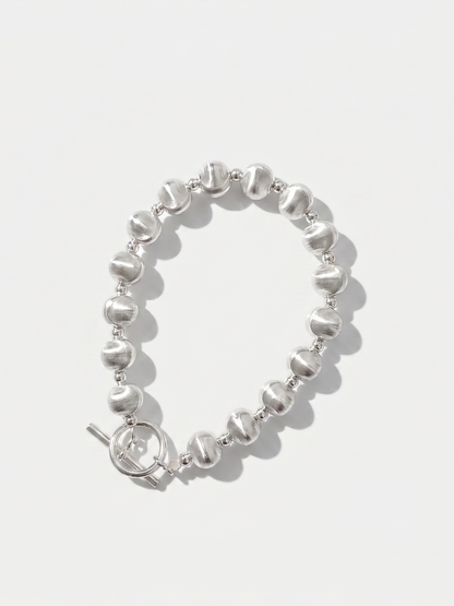 Minimalist Brushed Sterling Silver OT Clasp Beaded Bracelet