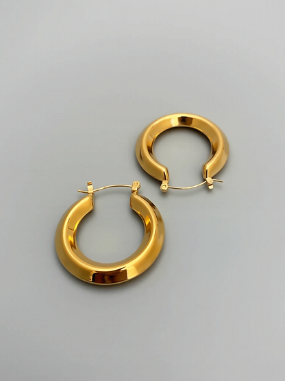 French Vintage 18K Gold Minimalist Thick Hoop Earrings
