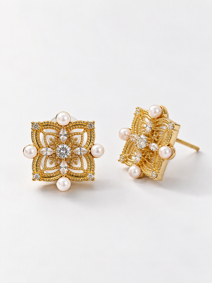 Pearl Filigree Floral Studs