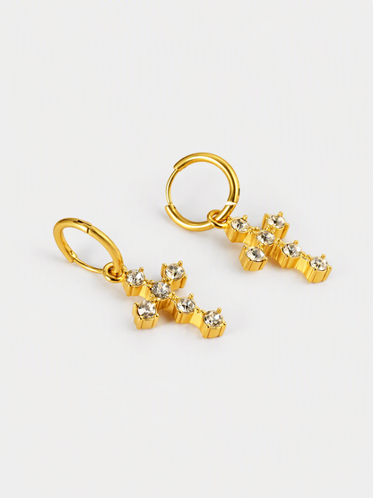 Crystal Cross Charm Hoops