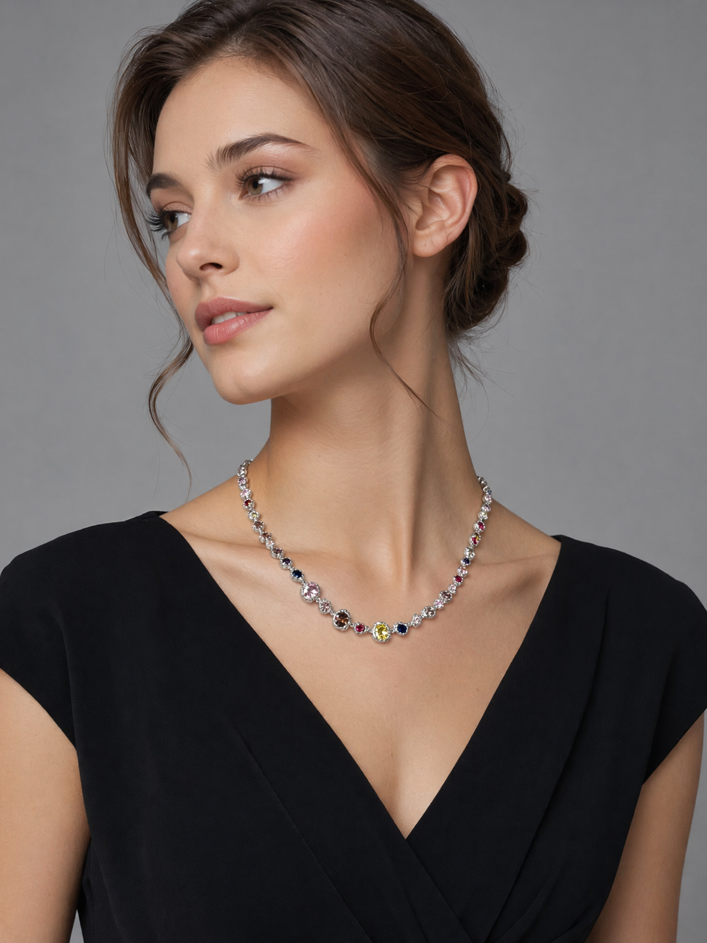 Multicolor Gemstone Sterling Silver Necklace
