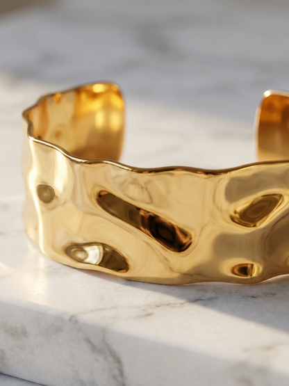 Minimalist Liquid Gold Ruffled Wide Cuff Bracelet