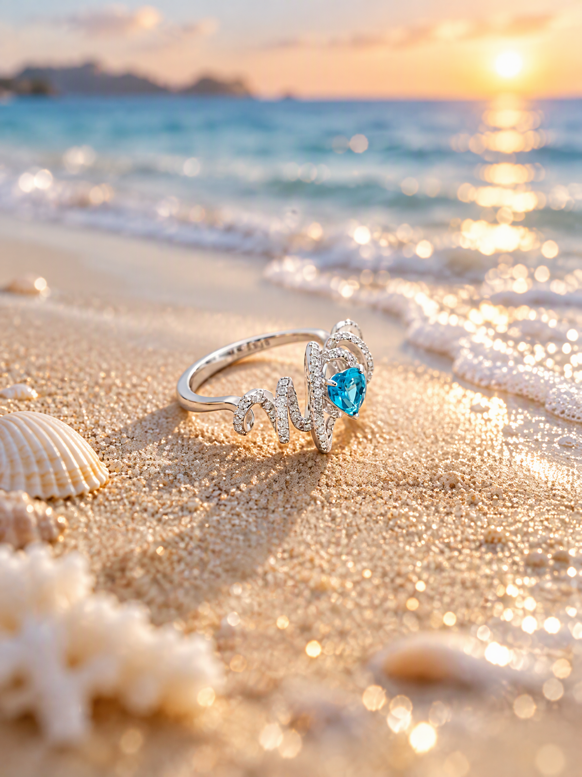 Aqua Heart Ribbon Ring - Member Privilege