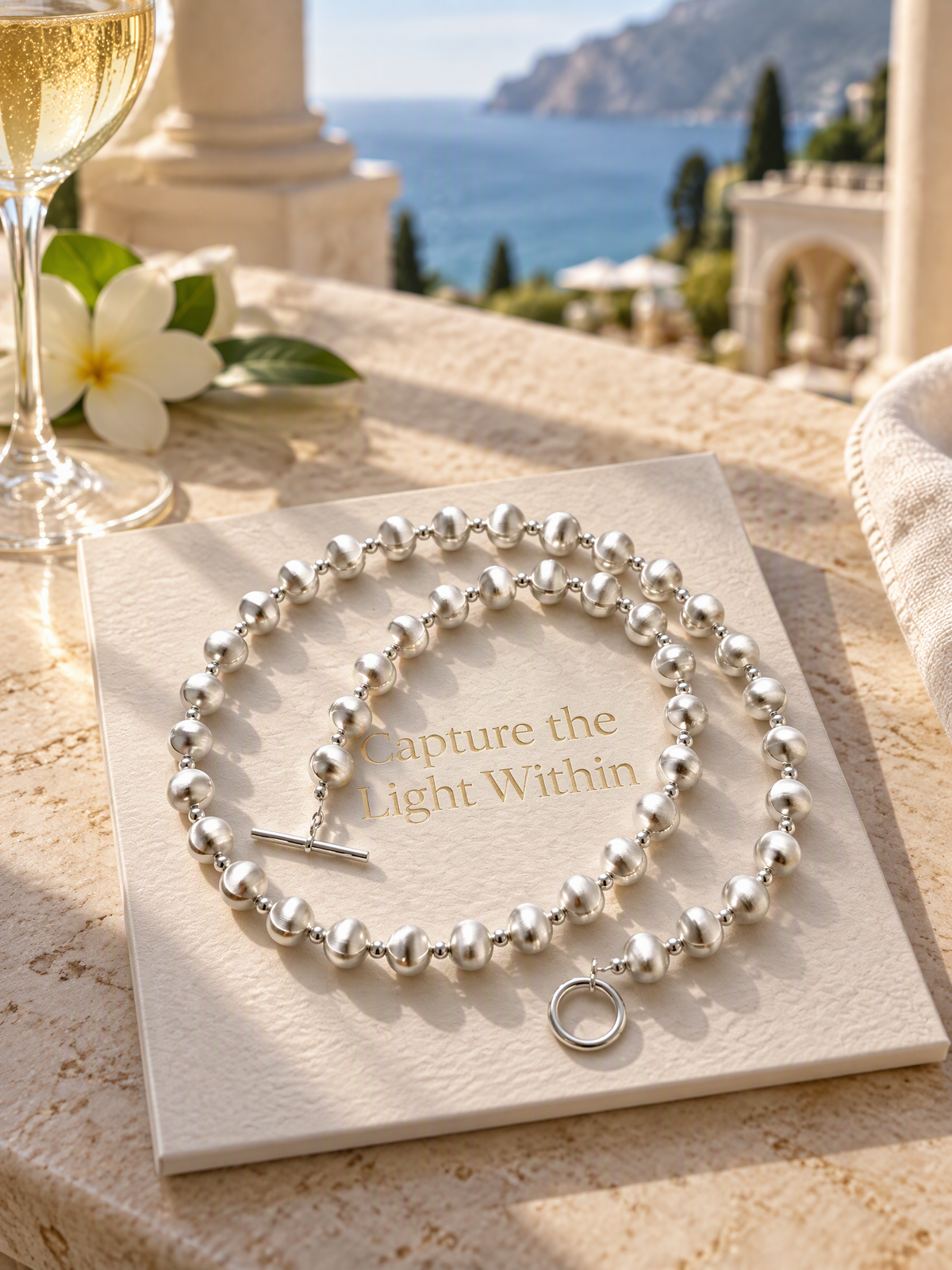 Luminous Silver Bead Toggle Necklace