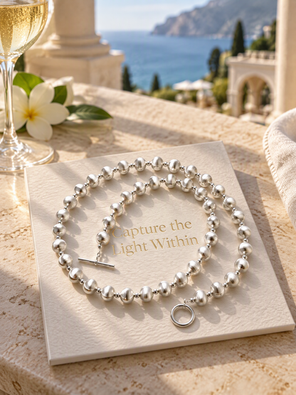 Luminous Silver Bead Toggle Necklace