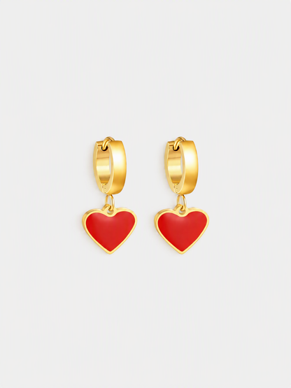 Enamel Heart Charm Hoops