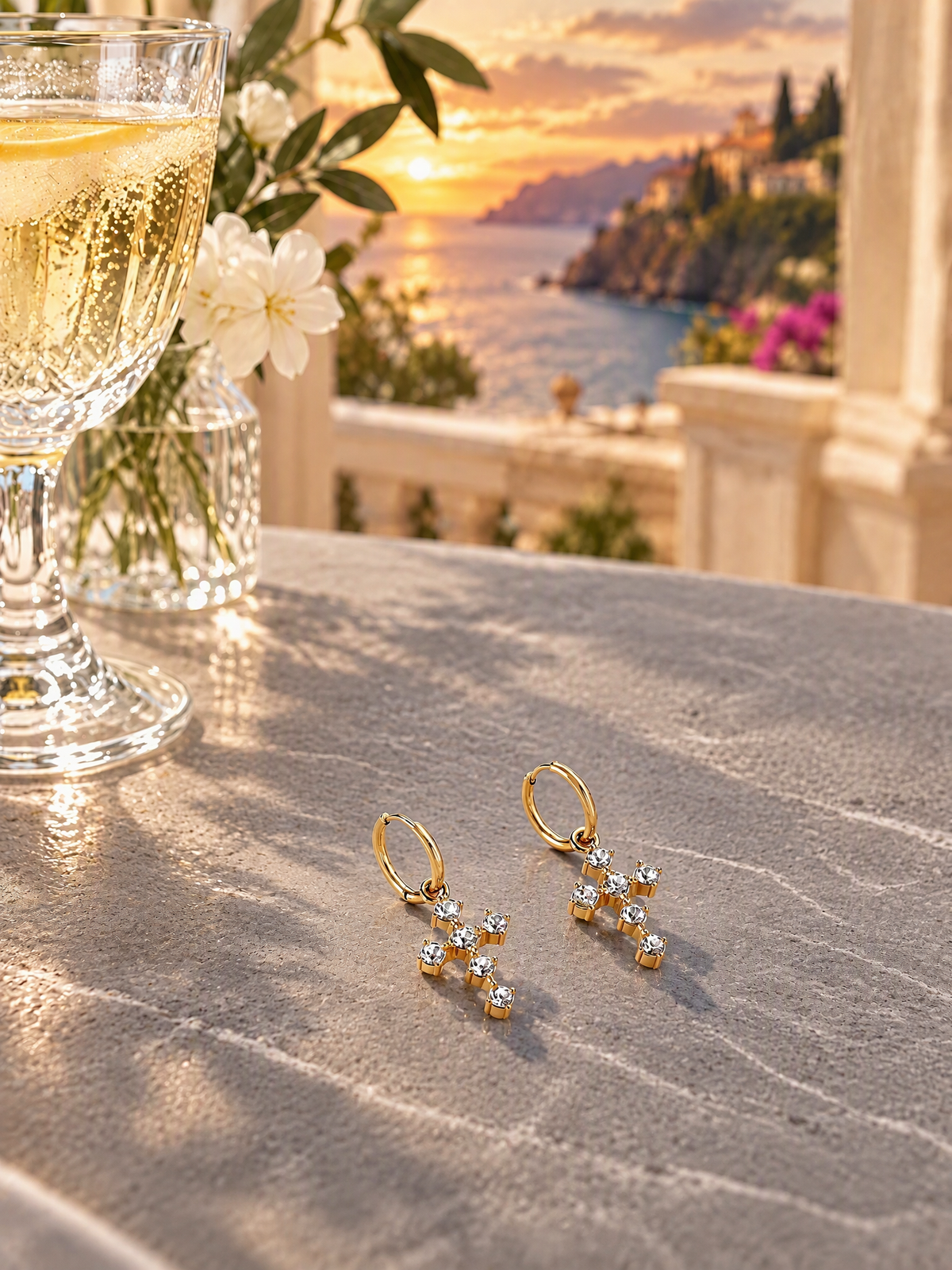 Crystal Cross Charm Hoops
