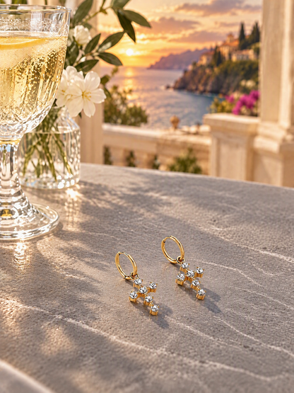 Crystal Cross Charm Hoops