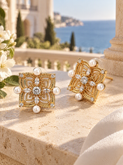 Pearl Filigree Floral Studs