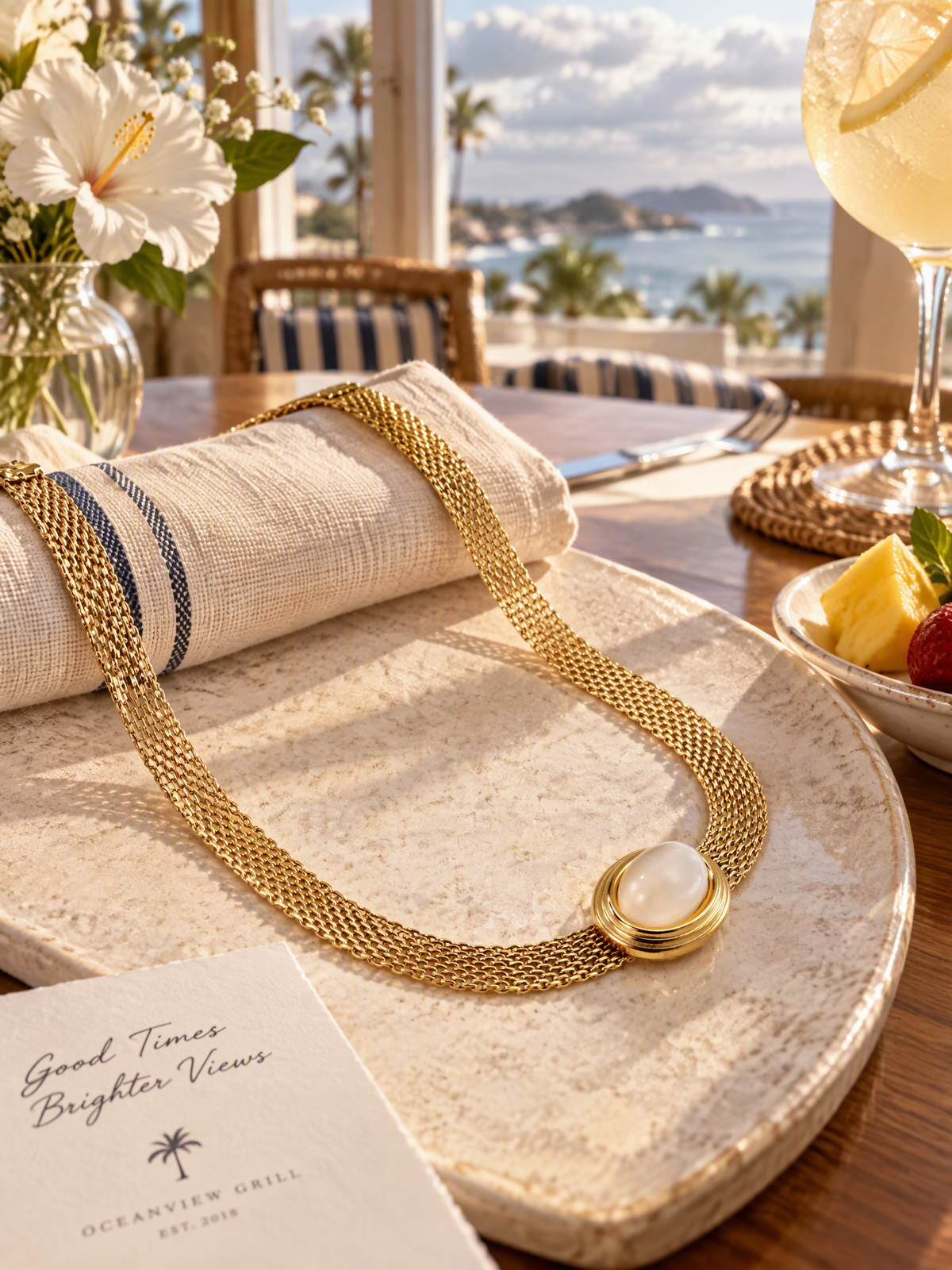 White Cat’s Eye Multi-Chain Necklace