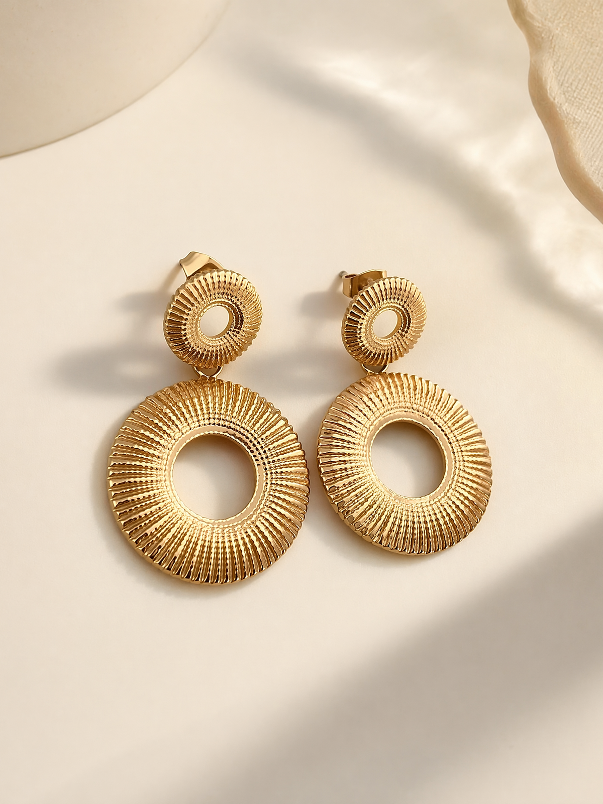 Sunburst Double Circle Drop Earrings