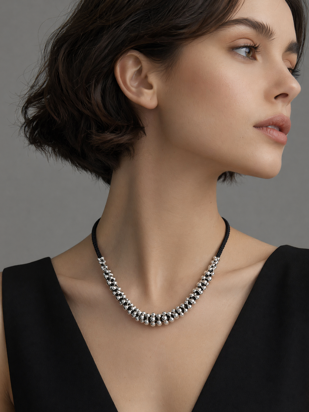 Collier de perles en argent sterling tissé à la main