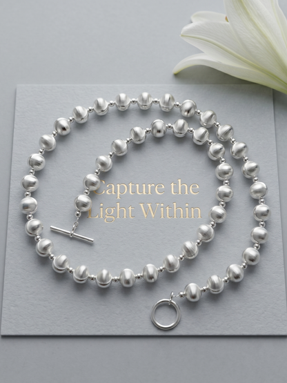 925 Sterling Silver Uneven Surface Round Bead Toggle Necklace