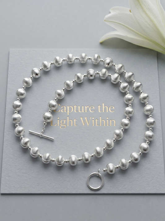 925 Sterling Silver Uneven Surface Round Bead Toggle Necklace
