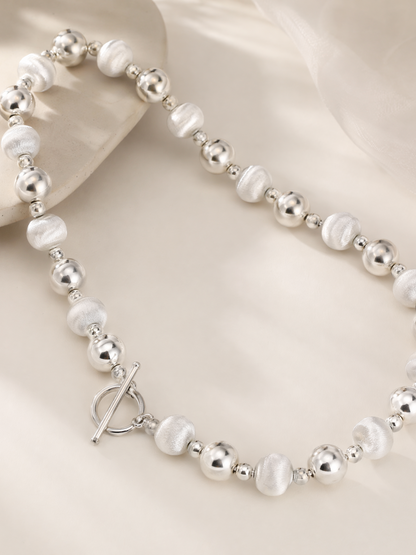 Collier à perles mixte poli et brossé en argent sterling 925