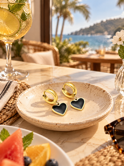 Enamel Heart Charm Hoops