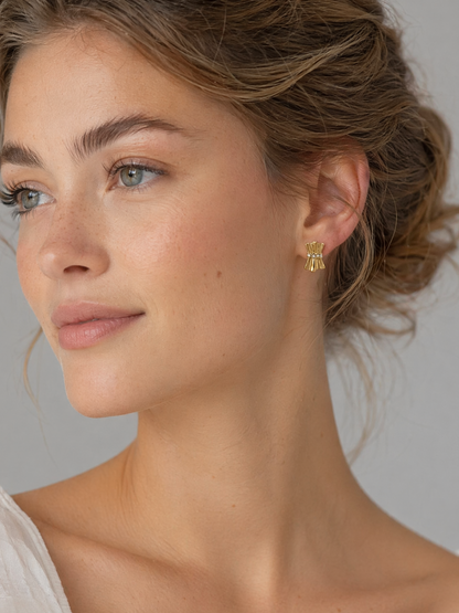 French Vintage Gathered Silk Texture Zircon Stud Earrings