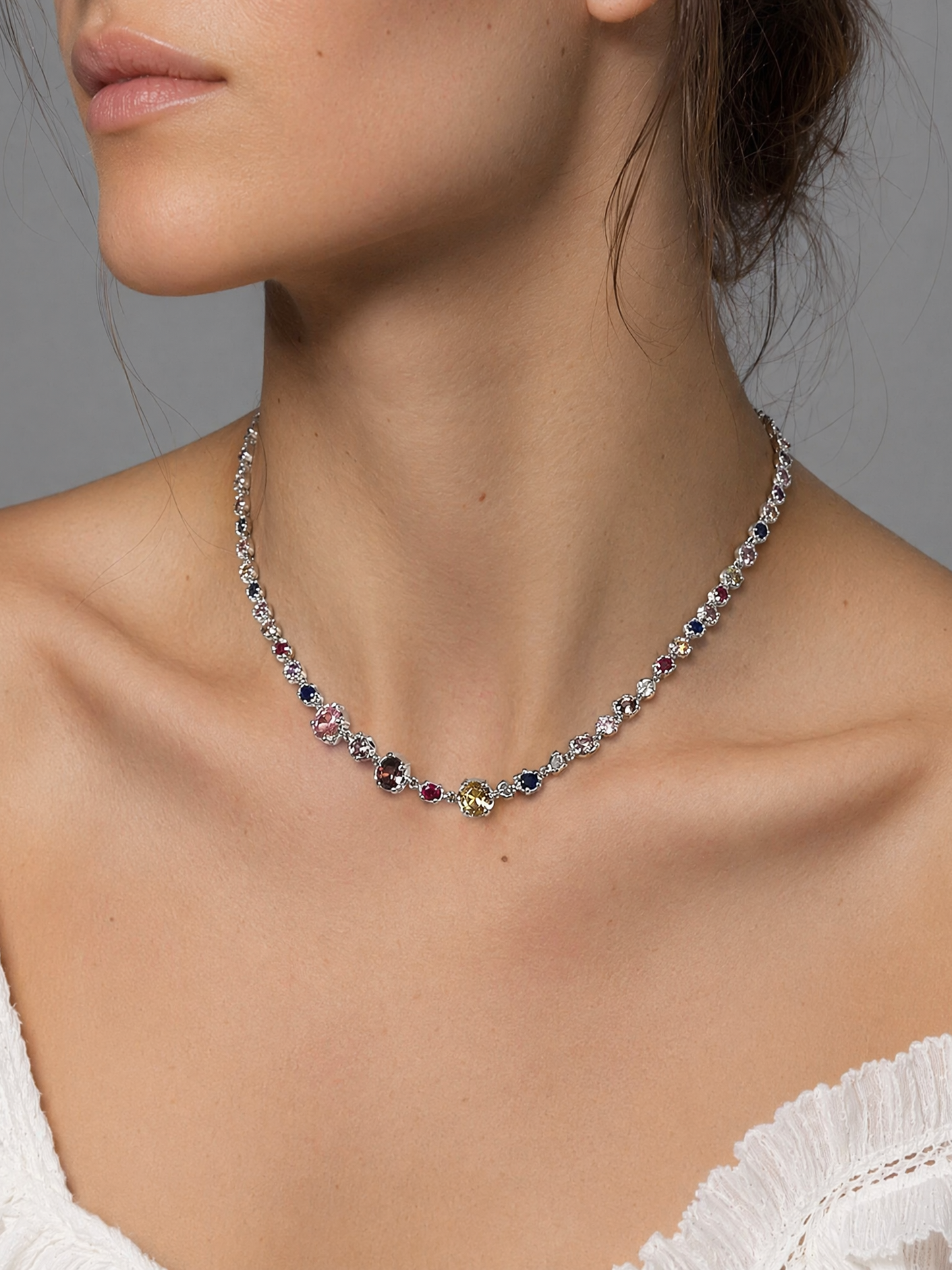 Multicolor Gemstone Sterling Silver Necklace