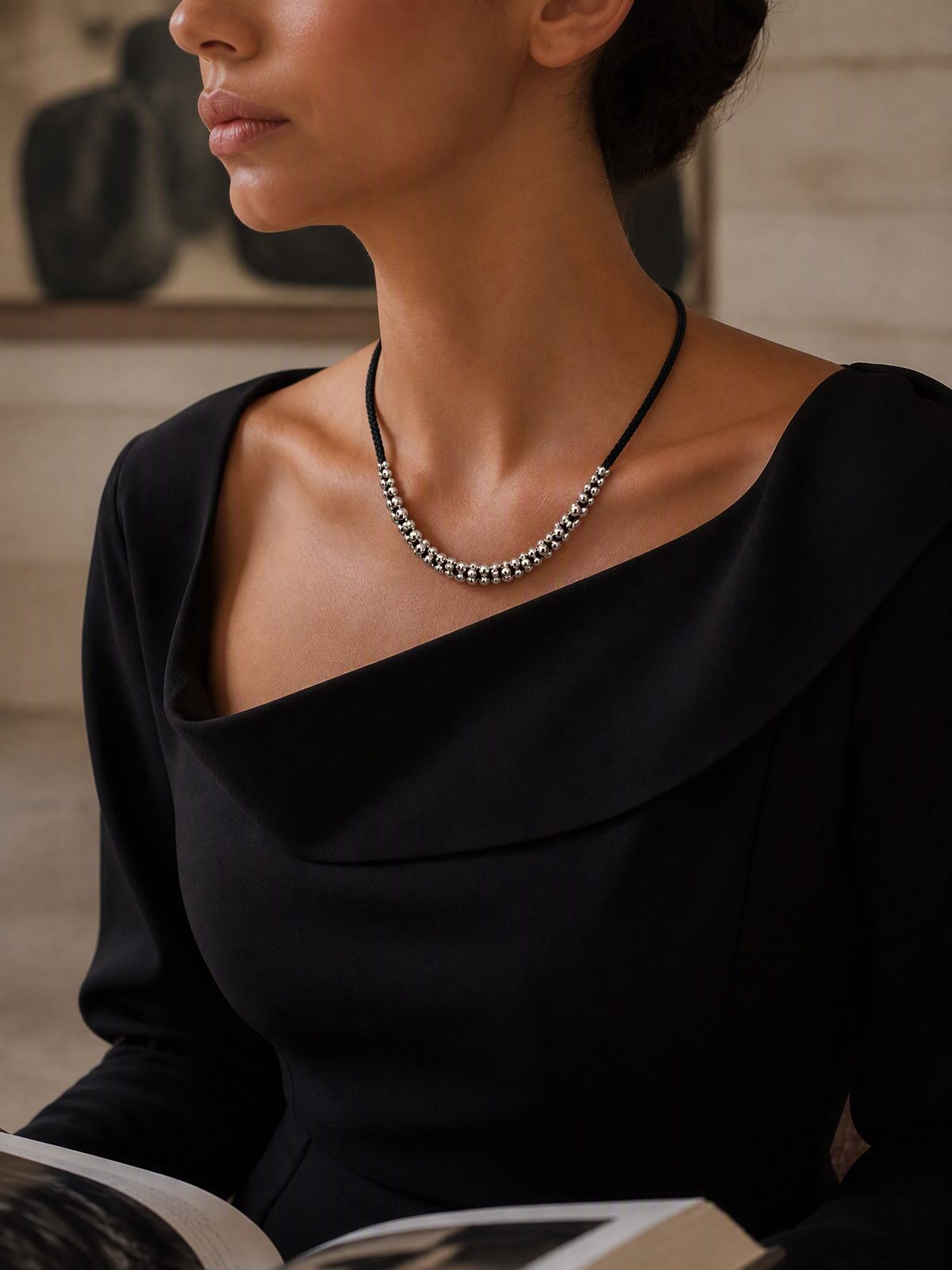 Collier de perles en argent sterling tissé à la main