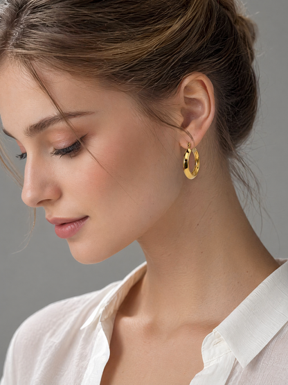 French Vintage 18K Gold Minimalist Thick Hoop Earrings