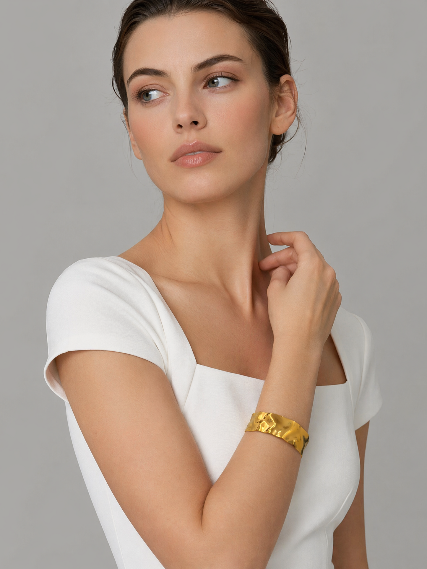 Minimalist Liquid Gold Ruffled Wide Cuff Bracelet