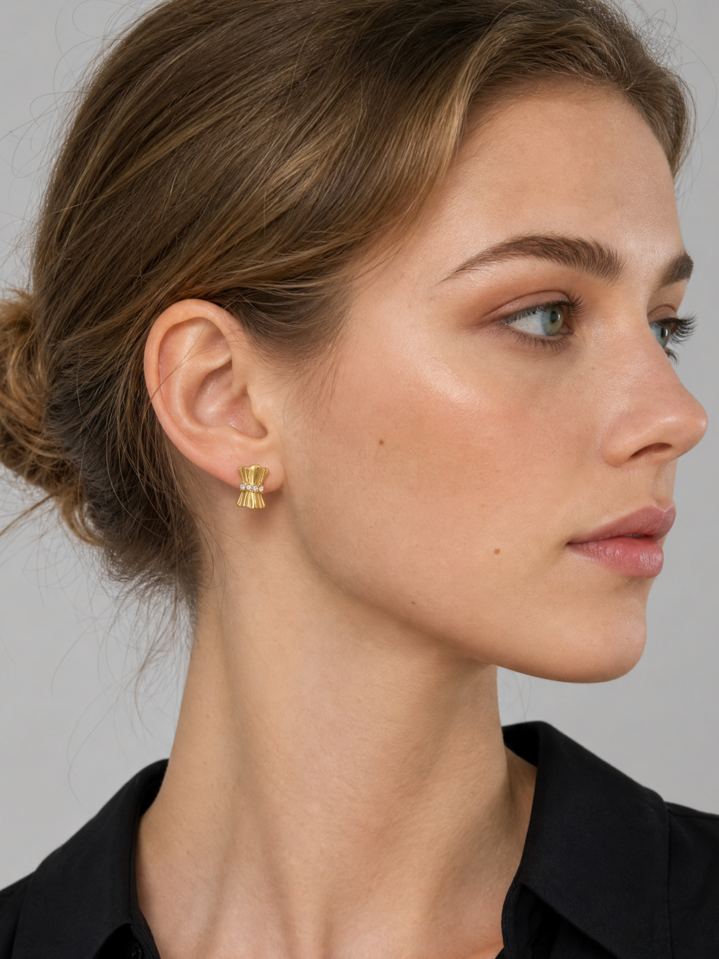 French Vintage Gathered Silk Texture Zircon Stud Earrings