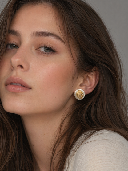 French Vintage Embossed Hollow Gold Stud Earrings