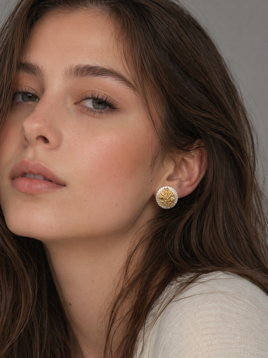 French Vintage Embossed Hollow Gold Stud Earrings