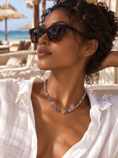 Collier en argent sterling avec pierres précieuses multicolores