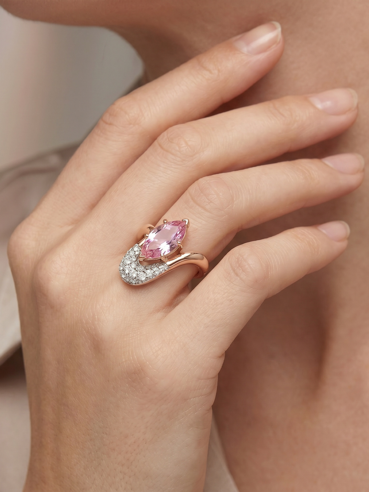 Pink Marquise Bypass Ring