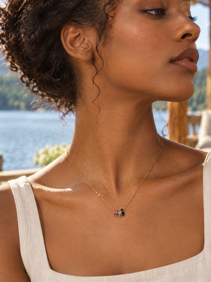 Collier à perles porte-bonheur trois tons or 18 carats