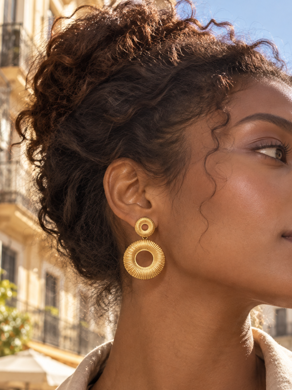 Sunburst Double Circle Drop Earrings
