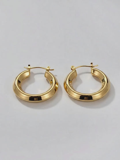 French Vintage 18K Gold Minimalist Thick Hoop Earrings