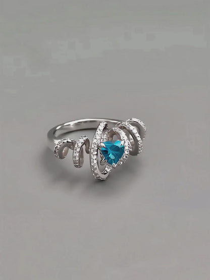 Aqua Heart Ribbon Ring