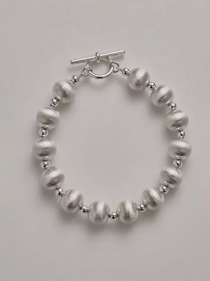 Bracelet à perles rondes brossé mat en argent sterling 925