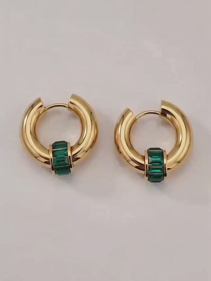 Green Baguette Huggie Hoops